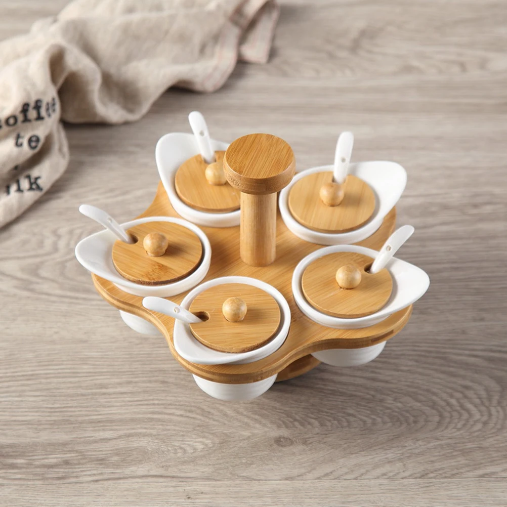 Ceramic Condiment Container Set Rotating Spice Jars Large Capacity Seasoning Organizer Salt Storage Box Kitchenware 
Ceramic Condiment Container Set Rotating Spice Jars Large Capacity Seasoning Organizer Salt Storage Box Kitchenware
