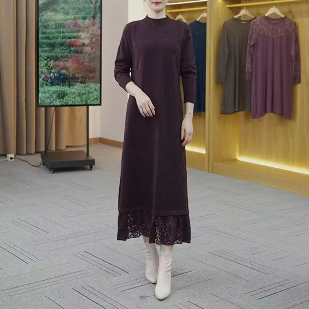 Высококачественный длинный свитер больших размеров, осенне-зимняя свободная рубашка выше колена, универсальное верхнее платье для мамы 
Высококачественный длинный свитер больших размеров, осенне-зимняя свободная рубашка выше колена, универсальное верхнее платье для мамы