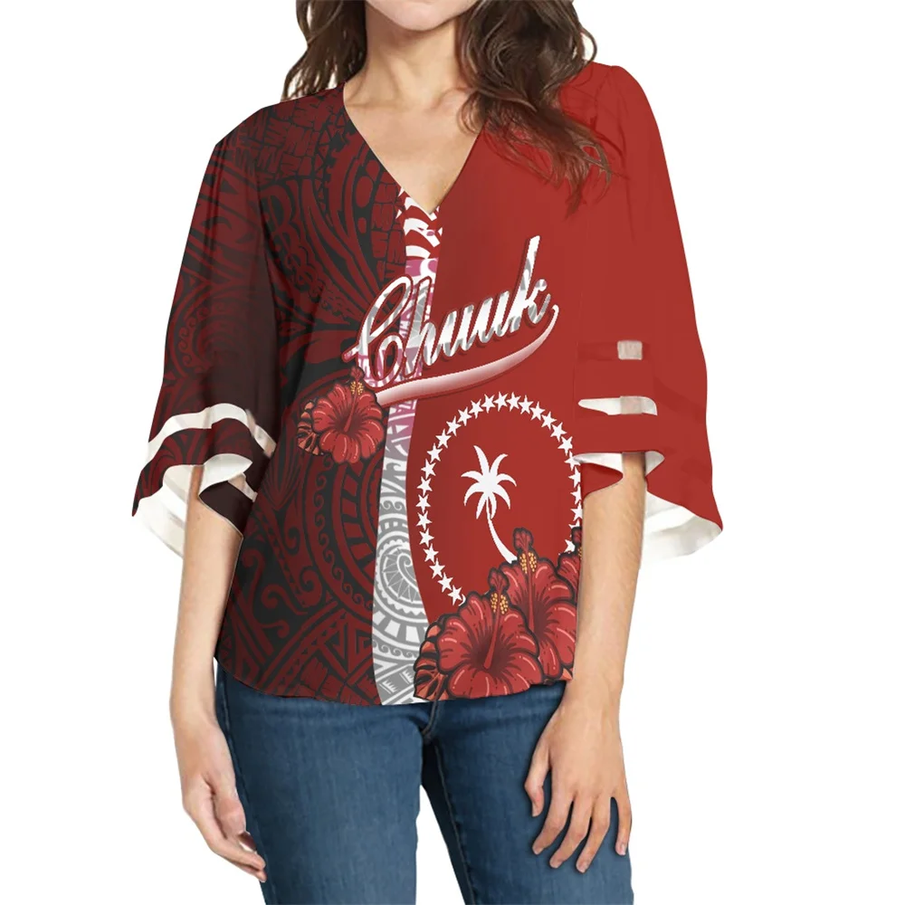 Summer Half Sleeve Casual Women Chiffon V-neck Blouse Polynesian Tribal Clothing CHUUK Islander Floral Red Print Pullover Tops
Summer Half Sleeve Casual Women Chiffon V-neck Blouse Polynesian Tribal Clothing CHUUK Islander Floral Red Print Pullover Tops