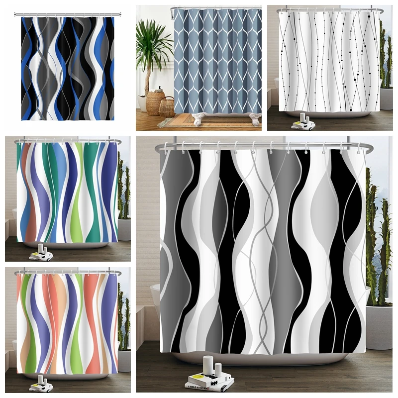 Black And White Striped Wavy Line Shower Curtain for Bathroom with 12 Hooks Abstract Geometric Bathroom Curtain Hotel Style
Black And White Striped Wavy Line Shower Curtain for Bathroom with 12 Hooks Abstract Geometric Bathroom Curtain Hotel Style