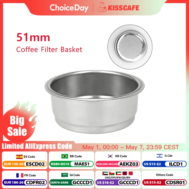 51MM Coffee Filter Basket Non Pressurized 2 cups Replacement For Delonghi EC9335 EC9665 Espresso Machine Accessory Barista Tool
51MM Coffee Filter Basket Non Pressurized 2 cups Replacement For Delonghi EC9335 EC9665 Espresso Machine Accessory Barista Tool