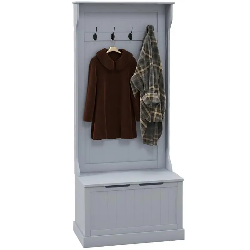 28" 3-in-1 Entryway Hall Tree with Storage Bench, Coat Rack with 4 Hooks and Shoe Storage, Gray Finish for Home Organization
28" 3-in-1 Entryway Hall Tree with Storage Bench, Coat Rack with 4 Hooks and Shoe Storage, Gray Finish for Home Organization