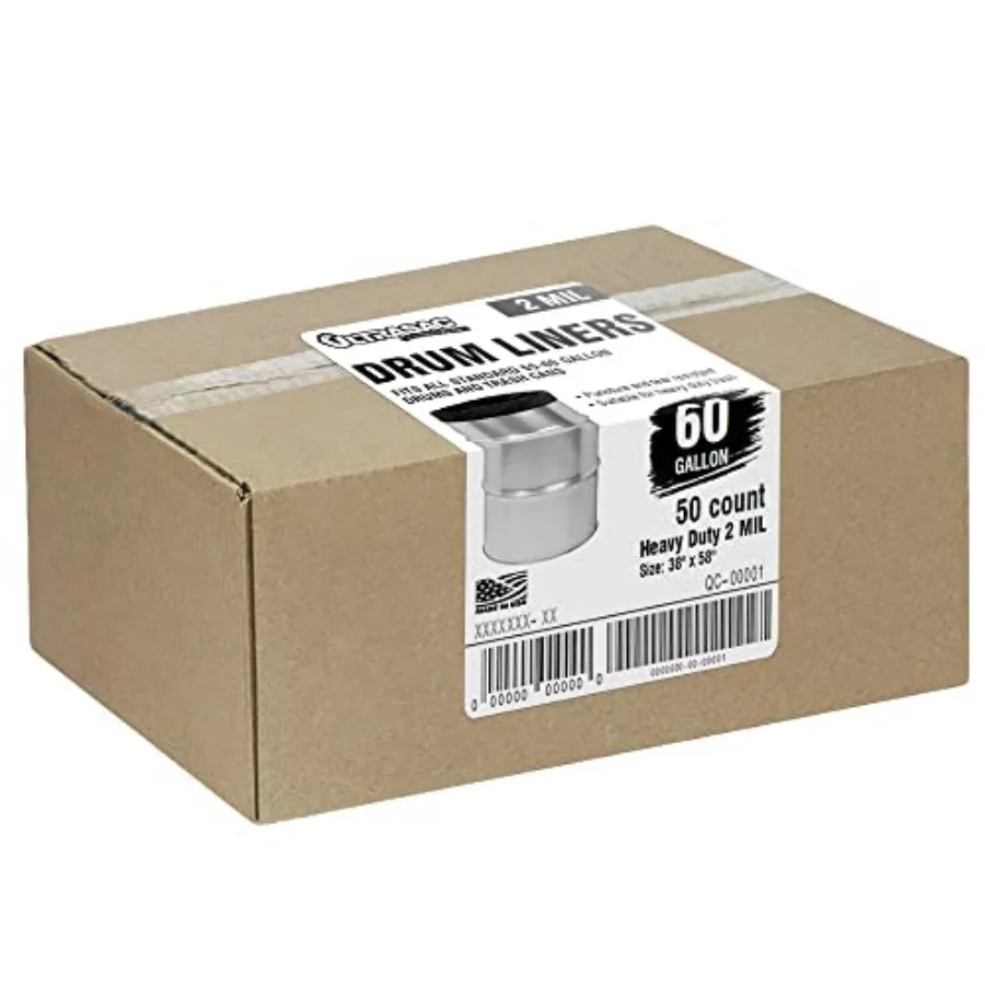 - Heavy Duty Drum Liner, 55-60 Gallon, 2 Mil, 38"x58", Black, 50 Count/w Ties
- Heavy Duty Drum Liner, 55-60 Gallon, 2 Mil, 38"x58", Black, 50 Count/w Ties