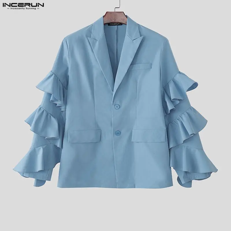 INCERUN Men Blazer Solid Color Ruffle Lapel Long Sleeve Button Male Suit Streetwear Elegant Fashion Casual Thin Coats Men Blazer
INCERUN Men Blazer Solid Color Ruffle Lapel Long Sleeve Button Male Suit Streetwear Elegant Fashion Casual Thin Coats Men Blazer