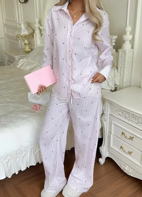 Two Piece Set Women Outfit 2026 Spring Autumn New Striped Turn-Down Collar Long Sleeve Shirt & Casual Home Daily Pants Set
Two Piece Set Women Outfit 2026 Spring Autumn New Striped Turn-Down Collar Long Sleeve Shirt & Casual Home Daily Pants Set