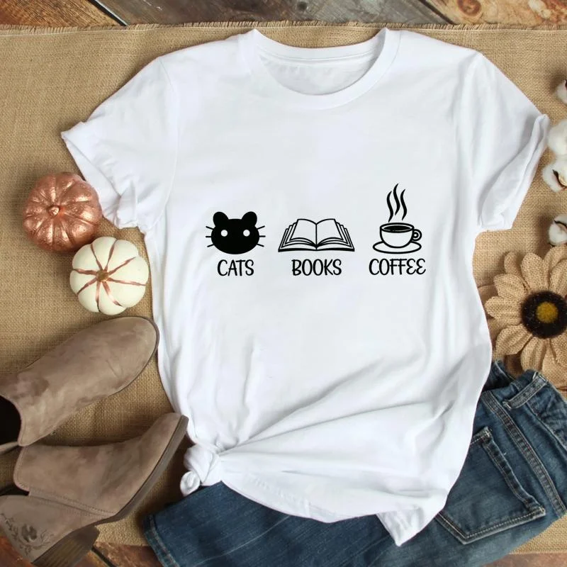 Casual and Comfortable CATS BOOKS COFFEE Pattern Printed T-shirt Personalized Creative Women's Casual Round Neck T-shirt
Casual and Comfortable CATS BOOKS COFFEE Pattern Printed T-shirt Personalized Creative Women's Casual Round Neck T-shirt