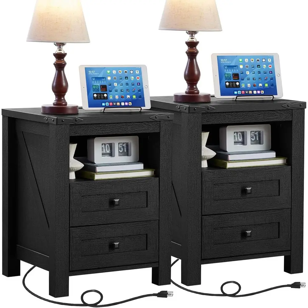 Night Stands with Charging Station Set o 2, armhouse Nightstand, Wooden Bede End Tables with 2 Ders and Open Shel, Bed Side Tabl
Night Stands with Charging Station Set o 2, armhouse Nightstand, Wooden Bede End Tables with 2 Ders and Open Shel, Bed Side Tabl