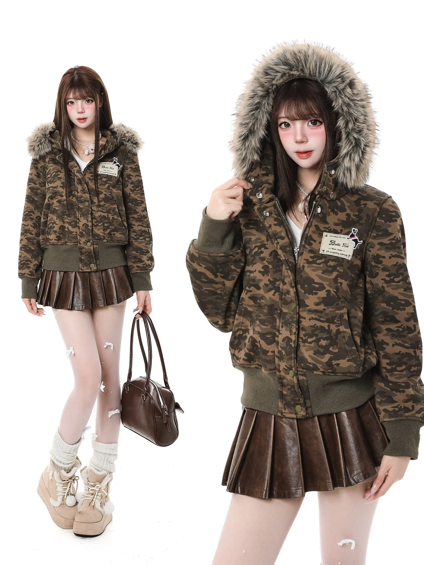 Retro American Camouflage Hoodie Women's Spring Autumn Loose Casual Design Zipper Fur Collar ort Jaet Streetwear
Retro American Camouflage Hoodie Women's Spring Autumn Loose Casual Design Zipper Fur Collar ort Jaet Streetwear