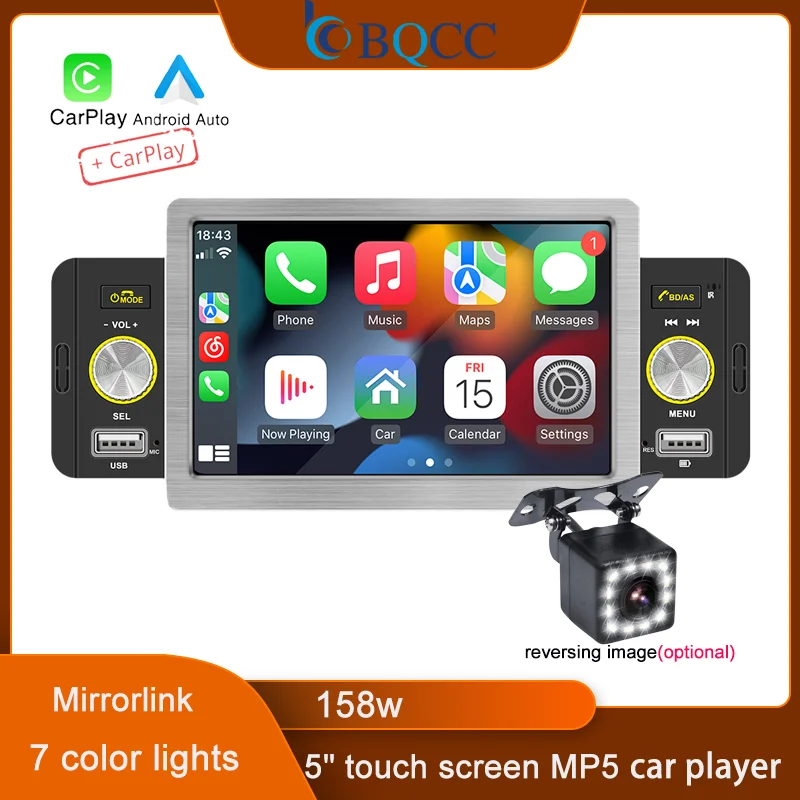 BQCC 1din 5" HD Touch Screen wired/wireless Android Auto carplay Monitor Car mp5 Player with Mirrorlink BT USB RCA FM car stereo
BQCC 1din 5" HD Touch Screen wired/wireless Android Auto carplay Monitor Car mp5 Player with Mirrorlink BT USB RCA FM car stereo