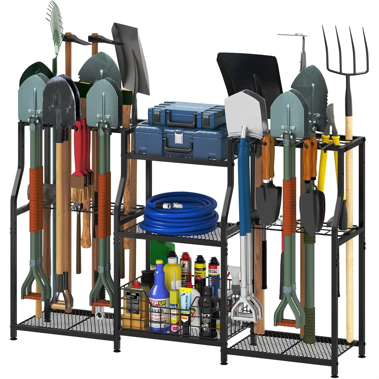 Garden Tool Organizer, Heavy Duty Yard Tool Tower Rack with Storage Basket for Garage Shed
Garden Tool Organizer, Heavy Duty Yard Tool Tower Rack with Storage Basket for Garage Shed
