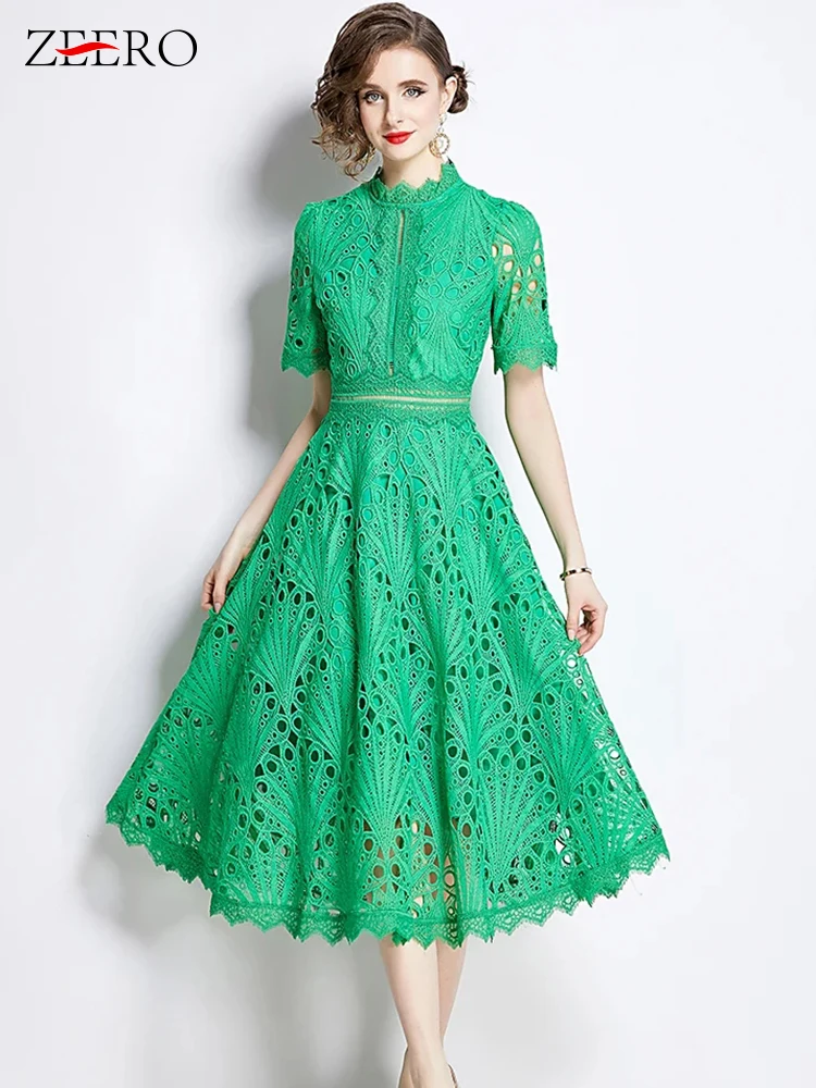 Vintage Women Slim Hollow Out Lace Floral Embroidery Lace Dress Elegant Summer Stand Collar Short Sleeve Party Dresses Vestidos
Vintage Women Slim Hollow Out Lace Floral Embroidery Lace Dress Elegant Summer Stand Collar Short Sleeve Party Dresses Vestidos