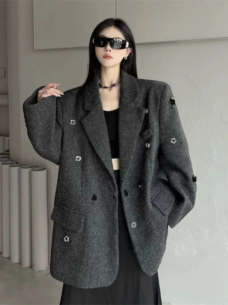 plus Size 300 Pou Embellied Jaet Woolen Coat Women's Loose Autumn Winter Top Single Button Warm Long Sve Suit
plus Size 300 Pou Embellied Jaet Woolen Coat Women's Loose Autumn Winter Top Single Button Warm Long Sve Suit