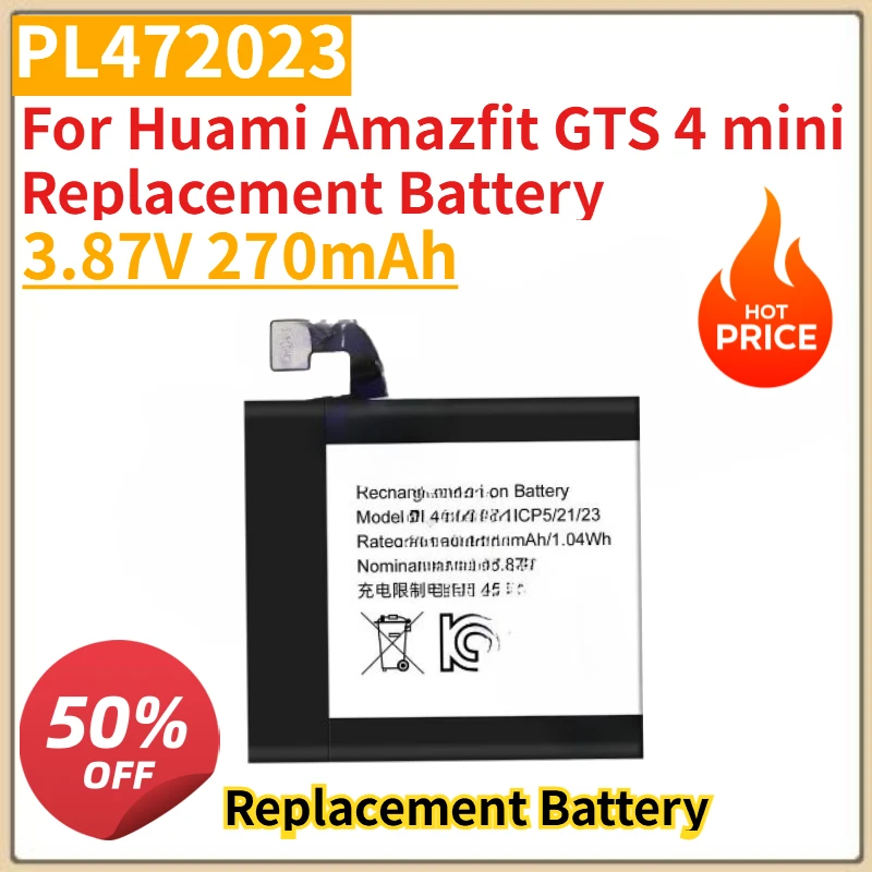 Высококачественная новая батарея для часов 3.87V 270mAh PL472023 для Huami Amazfit GTS 4 mini, замена оригинальной батареи.
Высококачественная новая батарея для часов 3.87V 270mAh PL472023 для Huami Amazfit GTS 4 mini, замена оригинальной батареи.