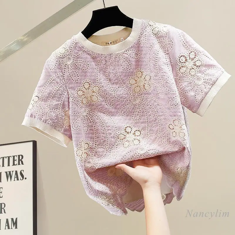 Fashion Lace T-Shirts for Women Ladies New Embroidery Flower Design Sense Short Sleeve Versatile Top Tees Spring Summer 2025
Fashion Lace T-Shirts for Women Ladies New Embroidery Flower Design Sense Short Sleeve Versatile Top Tees Spring Summer 2025