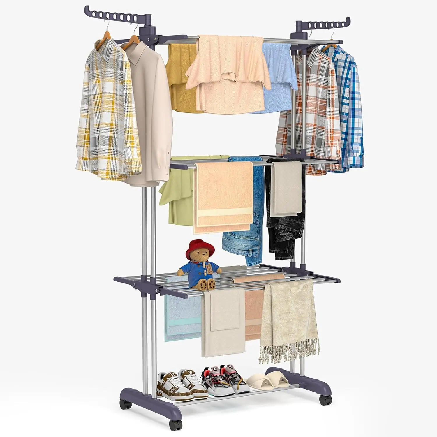 Clothes Drying Rack Folding Drying Rack Clothing 4 Tier Clothes Horses Rack Stainless Steel Laundry Drying Rack with Two
Clothes Drying Rack Folding Drying Rack Clothing 4 Tier Clothes Horses Rack Stainless Steel Laundry Drying Rack with Two