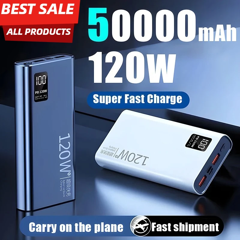 120W 50000mAh Power Bank High Capacity Fast Charging Powerbank Portable Battery Charger For Iphone Samsung Huawei Xiaomi
120W 50000mAh Power Bank High Capacity Fast Charging Powerbank Portable Battery Charger For Iphone Samsung Huawei Xiaomi