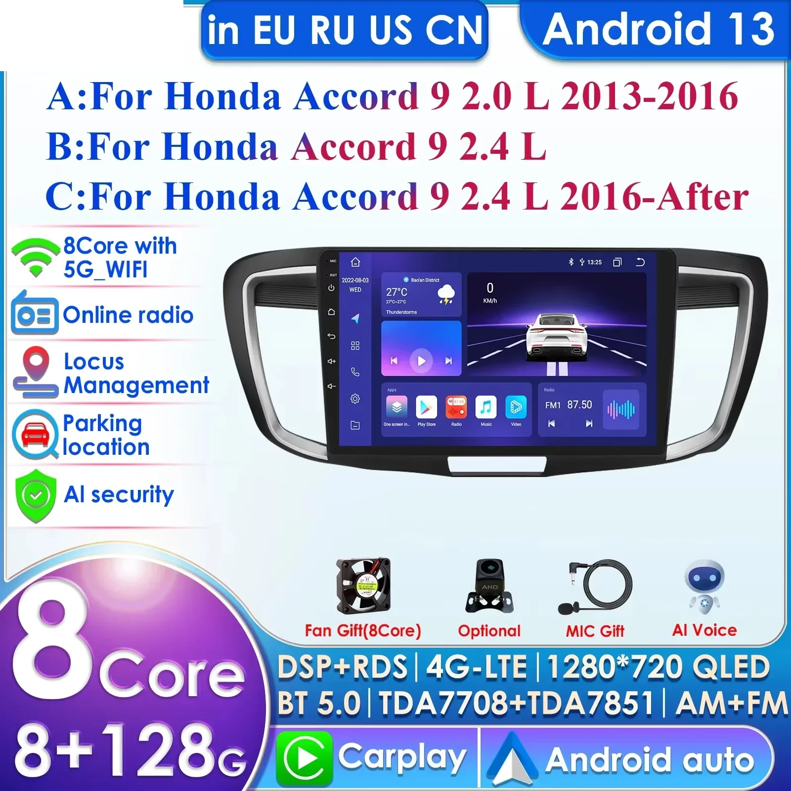 Carplay 4G 2 Din Android 13 Car Radio for Honda ACCORD 9 2.0L 2.4L 2012 Multimedia Video Intelligent Player Nav GPS DSP WIFI AMP
Carplay 4G 2 Din Android 13 Car Radio for Honda ACCORD 9 2.0L 2.4L 2012 Multimedia Video Intelligent Player Nav GPS DSP WIFI AMP