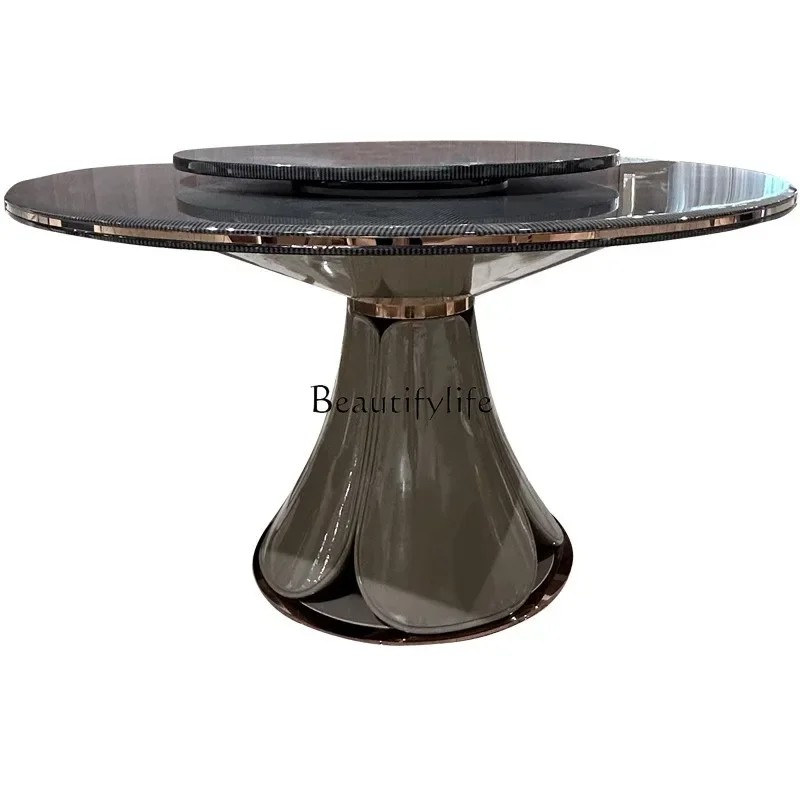 FG44Italian light luxury solid wood dining table modern high-end villa suite round dining table dining chair combination
FG44Italian light luxury solid wood dining table modern high-end villa suite round dining table dining chair combination