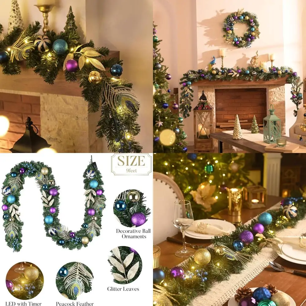 9-Foot Pre-Lit Peacock Feather Christmas Garland with Lights for Mantel, Staircase, and Fireplace - Perfect Indoor Holiday Decor
9-Foot Pre-Lit Peacock Feather Christmas Garland with Lights for Mantel, Staircase, and Fireplace - Perfect Indoor Holiday Decor