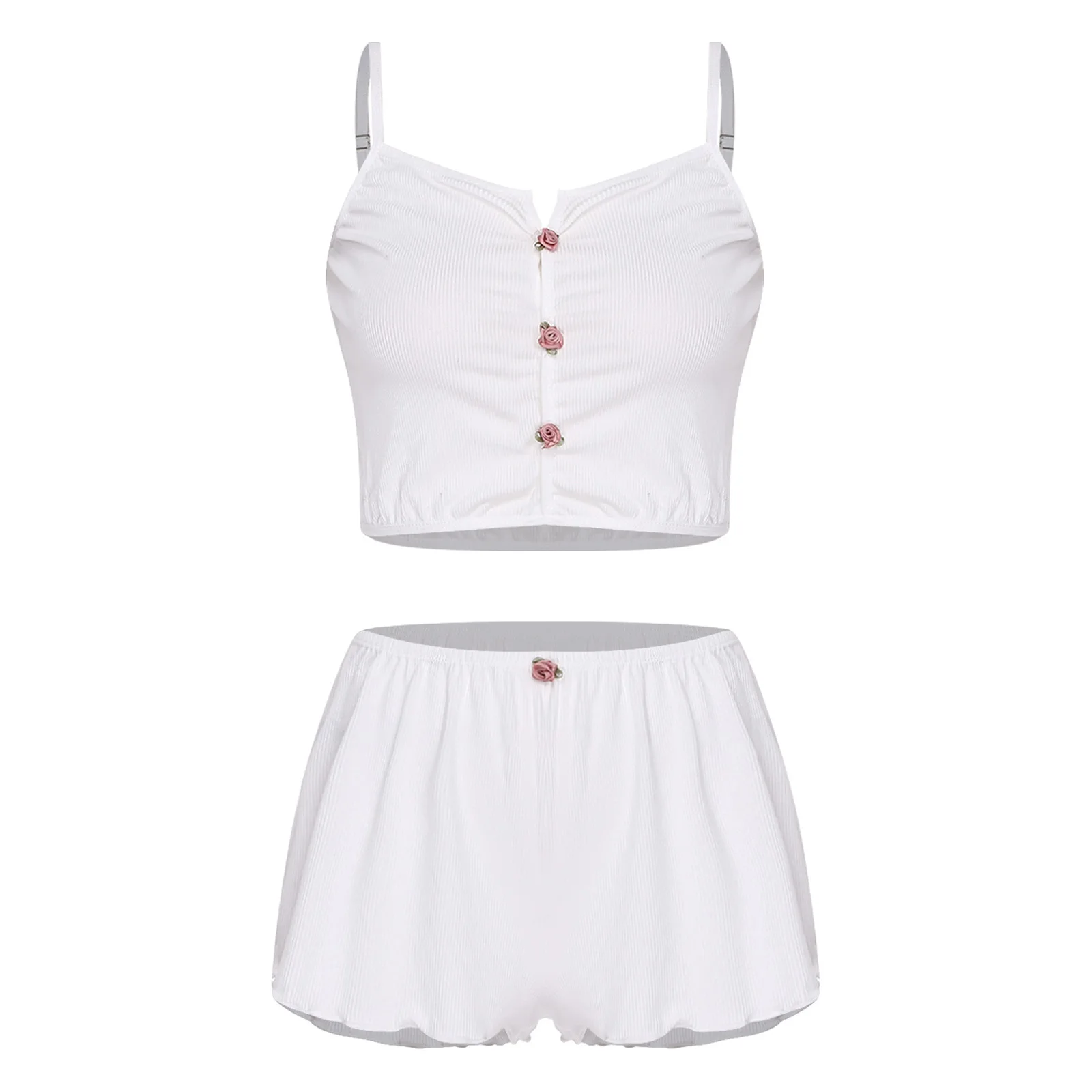 Женский комплект домашней одежды из 2 предметов: укороченный топ-камизоль с аппликацией и шорты в рубчик для тренировок, пляжа, повседневной носки и сна
Женский комплект домашней одежды из 2 предметов: укороченный топ-камизоль с аппликацией и шорты в рубчик для тренировок, пляжа, повседневной носки и сна