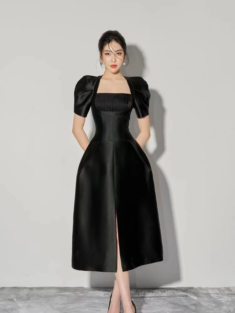Fashion Women Summer Elegant Solid Black Dress For Women Clothes Party Vintage A Line Short Sleeve Dress exy Evening Party Dress
Fashion Women Summer Elegant Solid Black Dress For Women Clothes Party Vintage A Line Short Sleeve Dress exy Evening Party Dress