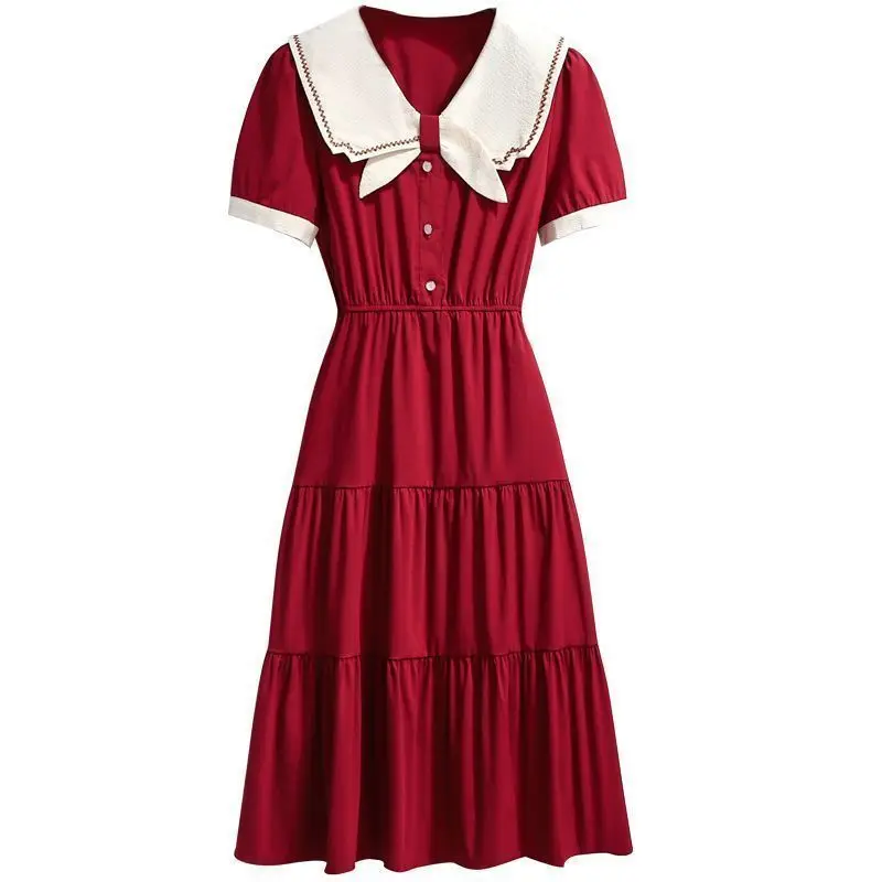 Sweet Peter Pan Collar Spliced Folds Princess Dress Female Clothing Summer New Loose Solid Color Korean Short Sleeve Dress
Sweet Peter Pan Collar Spliced Folds Princess Dress Female Clothing Summer New Loose Solid Color Korean Short Sleeve Dress