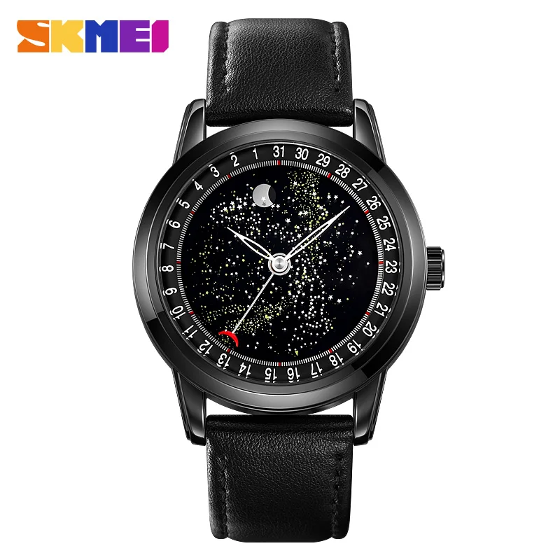 SKMEI Fashion Moon Lunar Phase Starry Sky Men's Quartz Watch Leather Band Mens Waterproof Wristwatches Relogios Masculino
SKMEI Fashion Moon Lunar Phase Starry Sky Men's Quartz Watch Leather Band Mens Waterproof Wristwatches Relogios Masculino