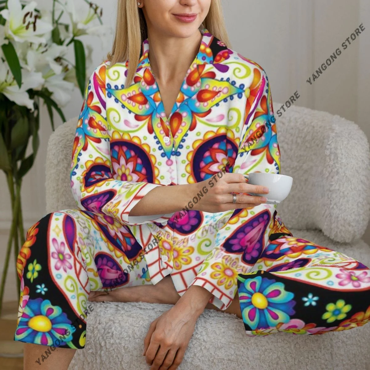 Весенне-осенний пижамный комплект, женские брюки с длинными рукавами, комплект из двух предметов «День мертвых», мексиканский череп, комплект для дома
Весенне-осенний пижамный комплект, женские брюки с длинными рукавами, комплект из двух предметов «День мертвых», мексиканский череп, комплект для дома