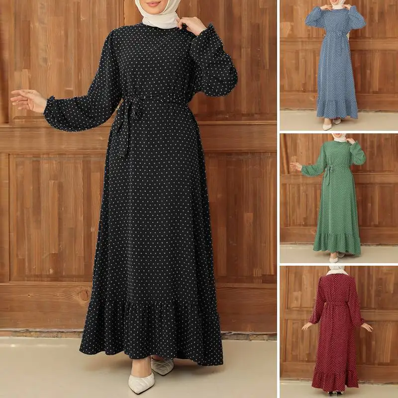 2024 Abayas for Women Retro Polka Dot Print Robe Femme Muselmane Fashion Long Sleeved Ruffled Hem Women's Dress
2024 Abayas for Women Retro Polka Dot Print Robe Femme Muselmane Fashion Long Sleeved Ruffled Hem Women's Dress