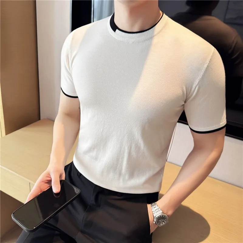 Summer Men's T-Shirts Korean Fashion Elegant Knitted Mens T Shirt Slim Fit Fake-2Pieces Casual Short Sleeve Breathable Tops Tees
Summer Men's T-Shirts Korean Fashion Elegant Knitted Mens T Shirt Slim Fit Fake-2Pieces Casual Short Sleeve Breathable Tops Tees