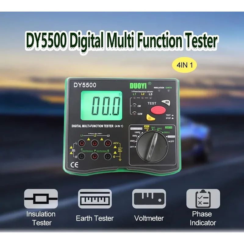DUOYI DY5500 4 In 1 Digital Multi-function Multimeter-Insulation Earth Tester 0.01ohm To 2000ohms Voltmeter Phase Indicator
DUOYI DY5500 4 In 1 Digital Multi-function Multimeter-Insulation Earth Tester 0.01ohm To 2000ohms Voltmeter Phase Indicator
