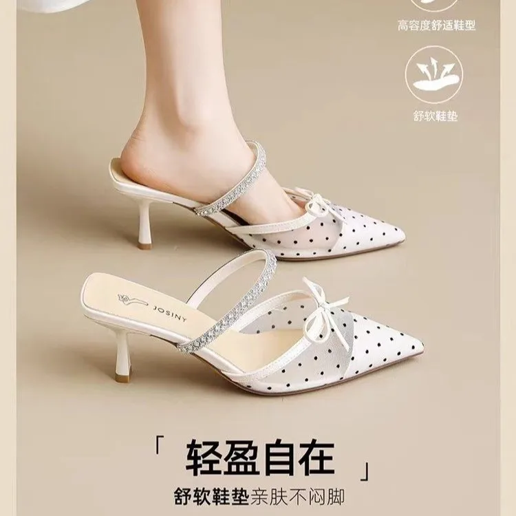 Pointed Mesh Breathable High-heeled Shoes for Women 2026 Summer New Thin Heel Rhinestone Elegant Polka Dot Closed-toe Sandals
Pointed Mesh Breathable High-heeled Shoes for Women 2026 Summer New Thin Heel Rhinestone Elegant Polka Dot Closed-toe Sandals