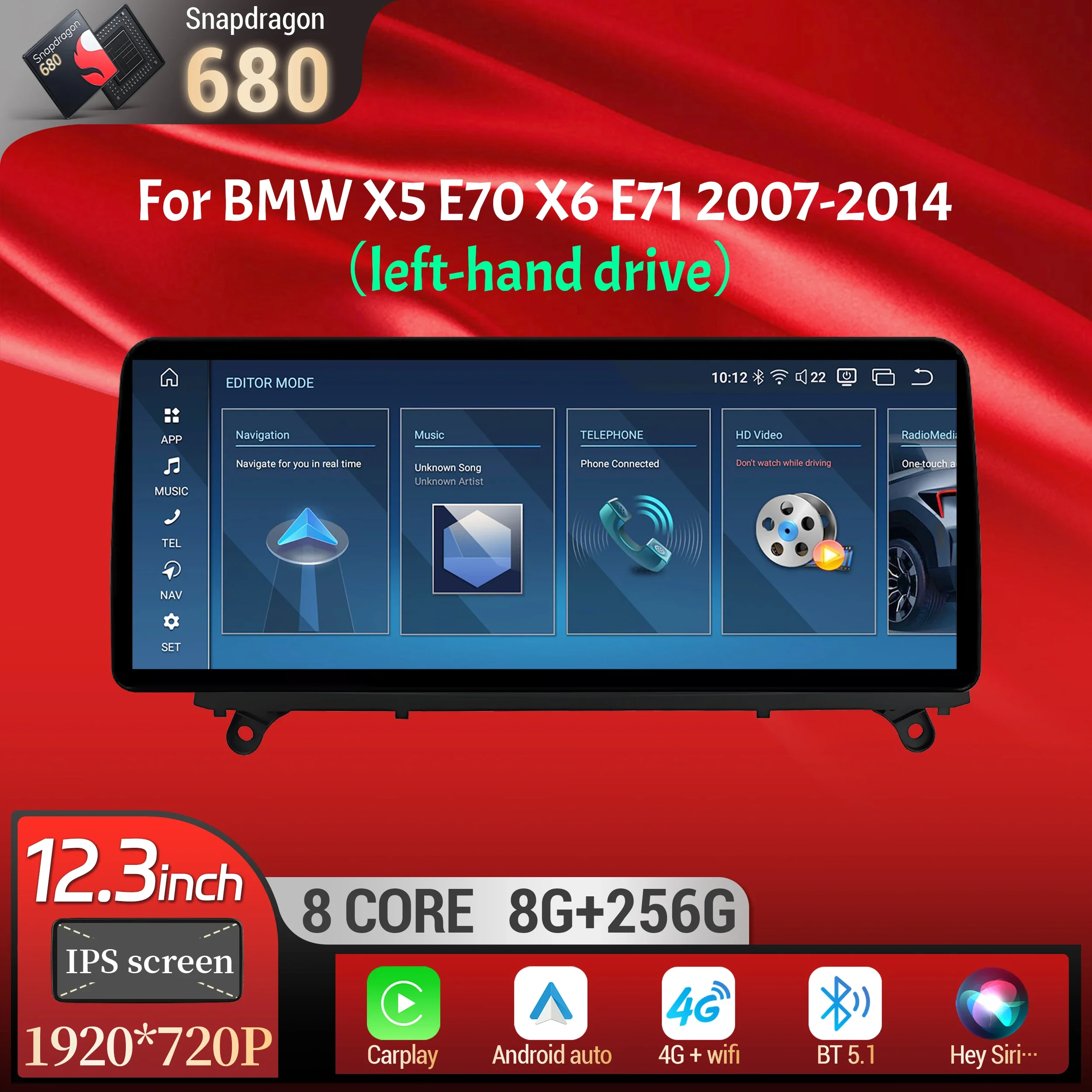 12.3 inch Left Hand Drive Android 14 For BMW X5 E70 X6 E71 2007-2014 Car Radio Wireless BT Carplay Snapdragon 680 Touch Screen
12.3 inch Left Hand Drive Android 14 For BMW X5 E70 X6 E71 2007-2014 Car Radio Wireless BT Carplay Snapdragon 680 Touch Screen