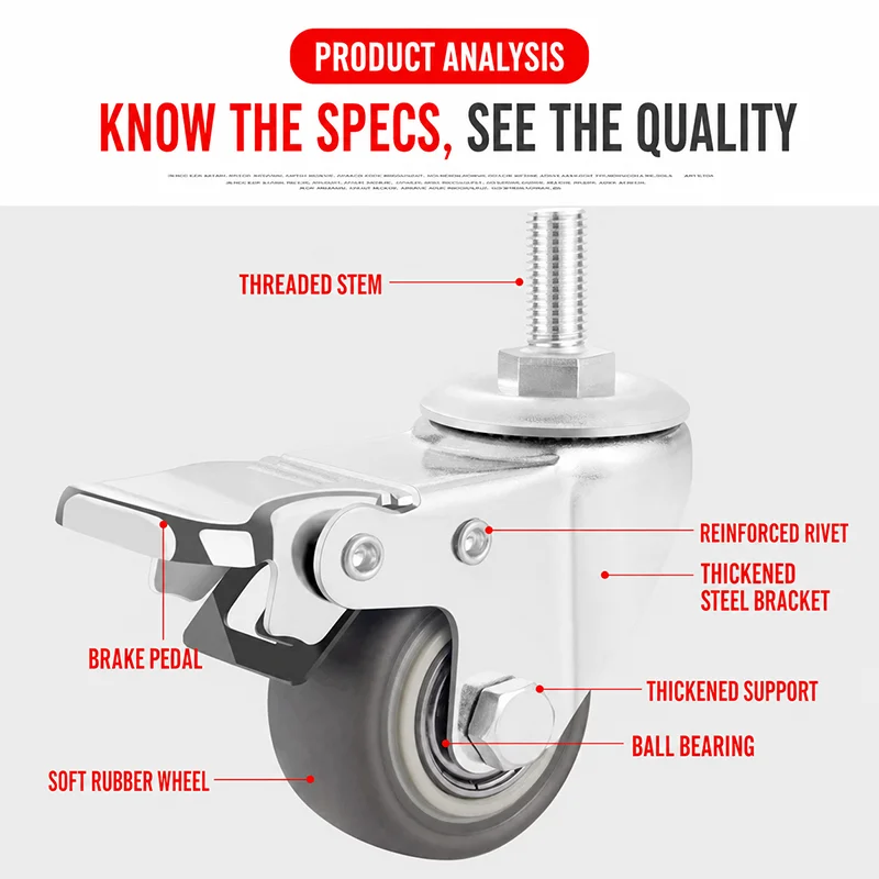 Rubber Threaded Stem Caster Wheel with Nut 3/4/5 Inch M10 M12 M16 Swivel Brake Castor for Trolley Cart Furniture
Rubber Threaded Stem Caster Wheel with Nut 3/4/5 Inch M10 M12 M16 Swivel Brake Castor for Trolley Cart Furniture