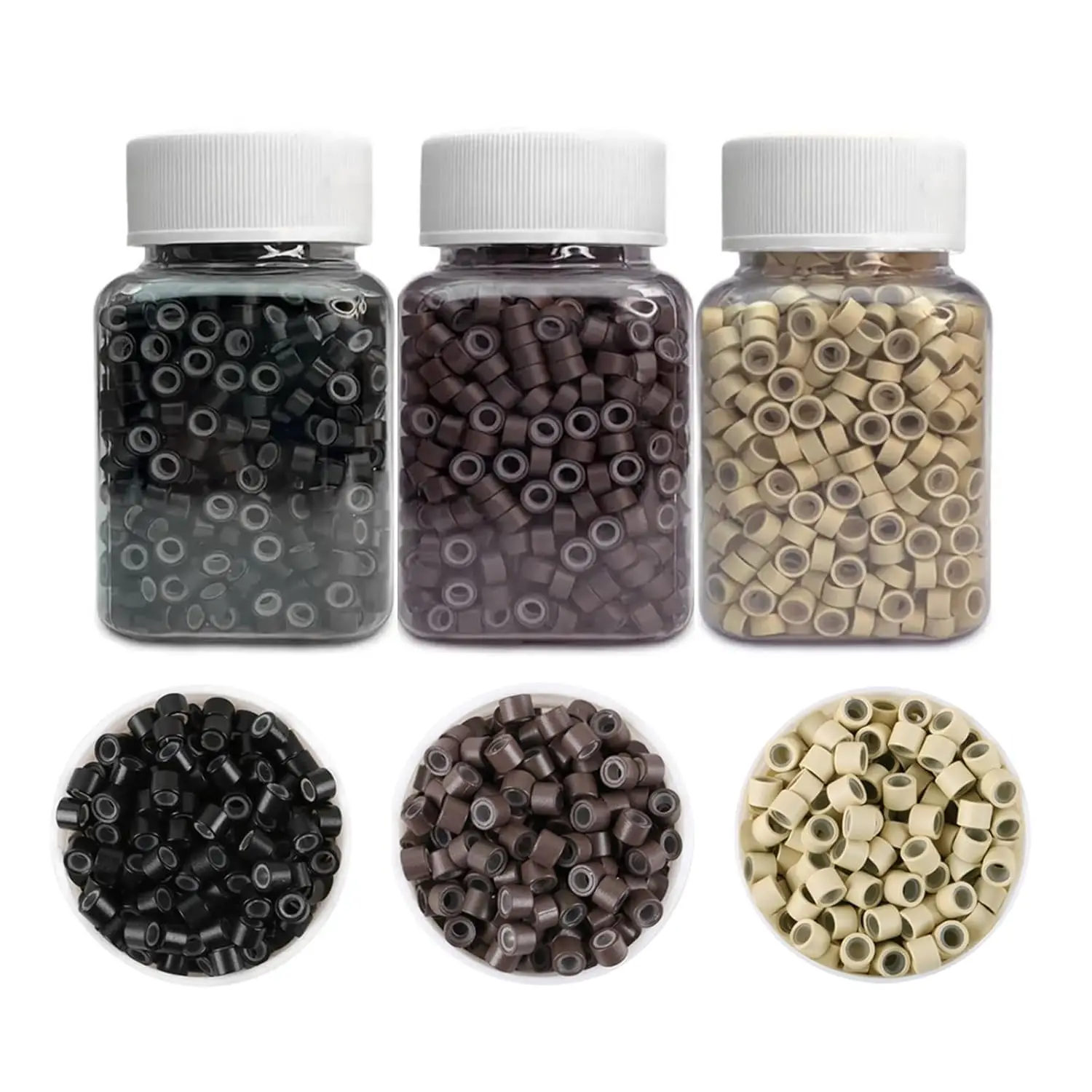 1500Pcs Silicone Beads for Hair Extensions, 3 Colors 5mm Microlink Rings, Hair Tool (Brown-Black-Blonde)
1500Pcs Silicone Beads for Hair Extensions, 3 Colors 5mm Microlink Rings, Hair Tool (Brown-Black-Blonde)