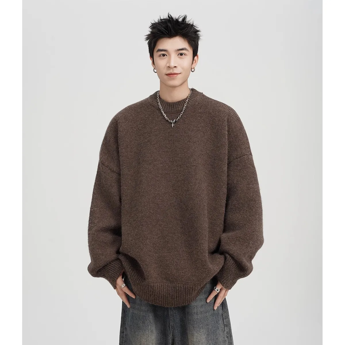 American Retro Coffee round Ne Sweater Men's Autumn Winter Pure Color Long Sve Casual Lazy Overhead Knitted irt
American Retro Coffee round Ne Sweater Men's Autumn Winter Pure Color Long Sve Casual Lazy Overhead Knitted irt