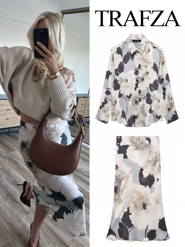 TRAFZA Women Spring Fashion Printed Skirts Suit Single-breasted Turn-down Collar Shirt+High Waist Button Texture Midi Skirt
TRAFZA Women Spring Fashion Printed Skirts Suit Single-breasted Turn-down Collar Shirt+High Waist Button Texture Midi Skirt
