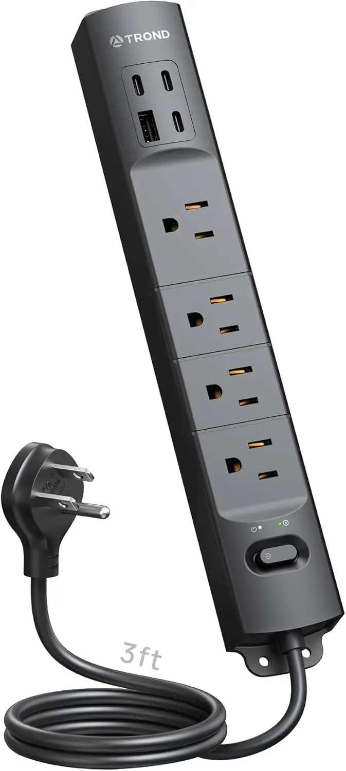 Flat Plug Power Strip with USB C, 4 AC Outlets & 3 USB-C/1 USB-A, 1440J Surge Protector, 3ft Extension Cord for Home Office Dorm, Black
Flat Plug Power Strip with USB C, 4 AC Outlets & 3 USB-C/1 USB-A, 1440J Surge Protector, 3ft Extension Cord for Home Office Dorm, Black