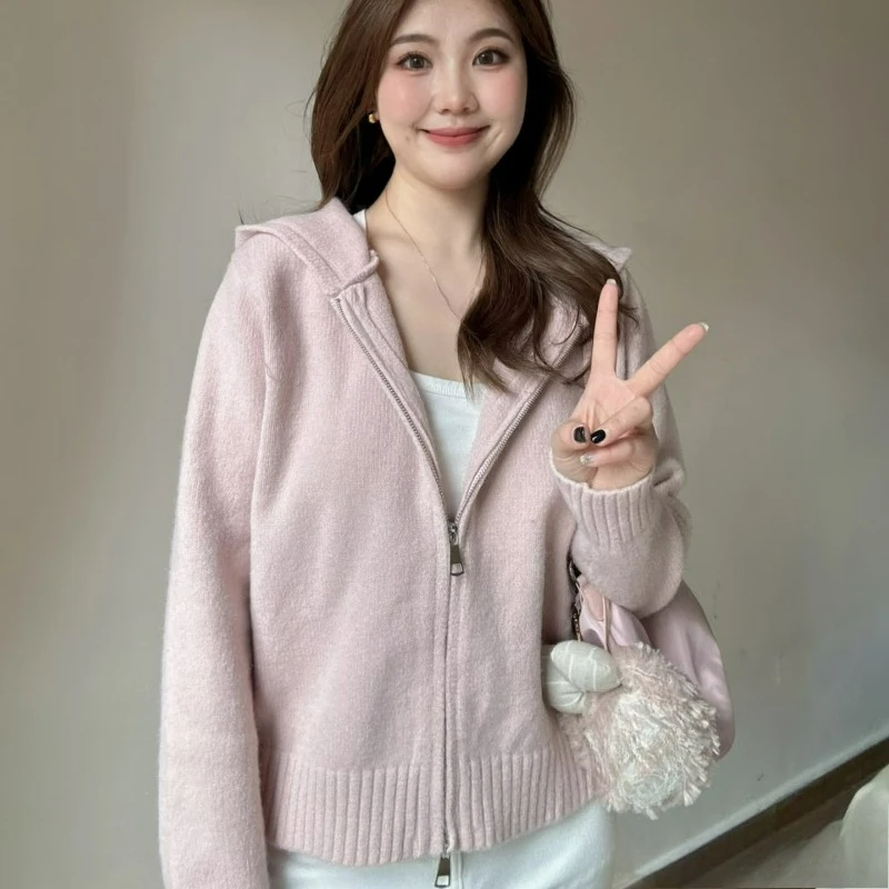 Pink Hooded Knitted Sweater Top for Women's Autumn Winter 2026 New Loose Lazy Style Versatile Zipper Sweater Cardigan Jacket
Pink Hooded Knitted Sweater Top for Women's Autumn Winter 2026 New Loose Lazy Style Versatile Zipper Sweater Cardigan Jacket