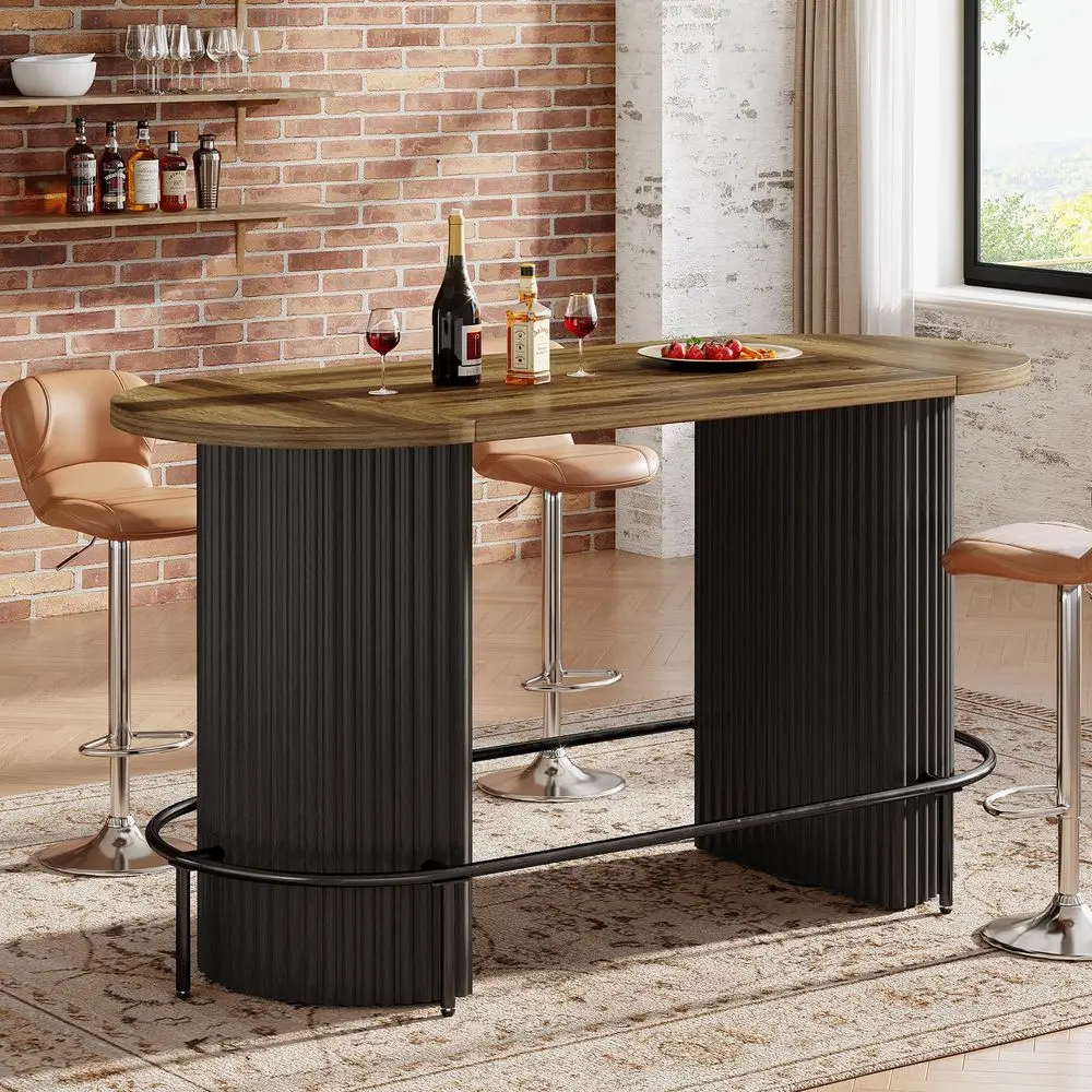 Bar Table, Modern Industrial Counter Height Pub Dining Table with Metal Footrest, Oval Home Bar Unit for Kitchen, Living Room a
Bar Table, Modern Industrial Counter Height Pub Dining Table with Metal Footrest, Oval Home Bar Unit for Kitchen, Living Room a