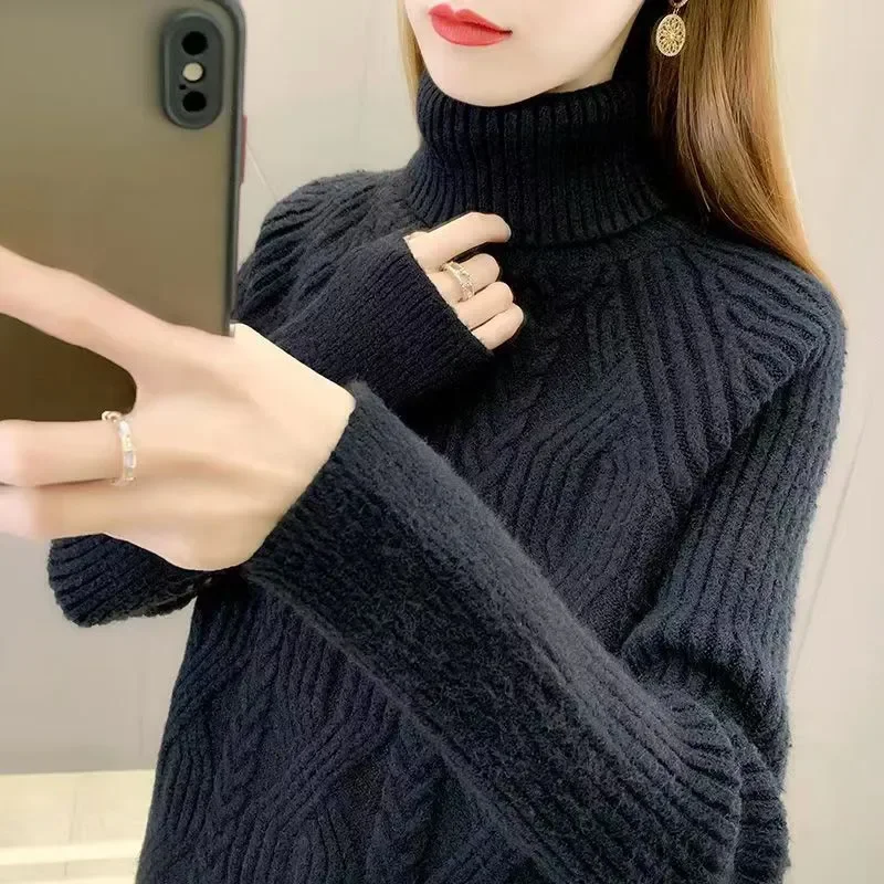 2026 Autumn Winter Fashion Turtleneck Sweater Knitted Pullover Women Tops Solid Color Jumpers Ladies Loose Tops Tide T1536 
2026 Autumn Winter Fashion Turtleneck Sweater Knitted Pullover Women Tops Solid Color Jumpers Ladies Loose Tops Tide T1536