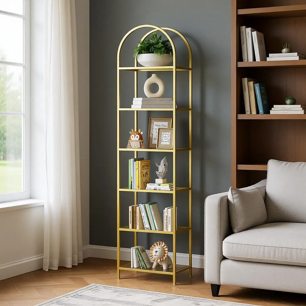 Arched Display Tempered Glass Bookcase - Storage Rack for Home Office, Living Room, Bedroom, Bathroom - Modern Style, 11.8 D x 1
Arched Display Tempered Glass Bookcase - Storage Rack for Home Office, Living Room, Bedroom, Bathroom - Modern Style, 11.8 D x 1