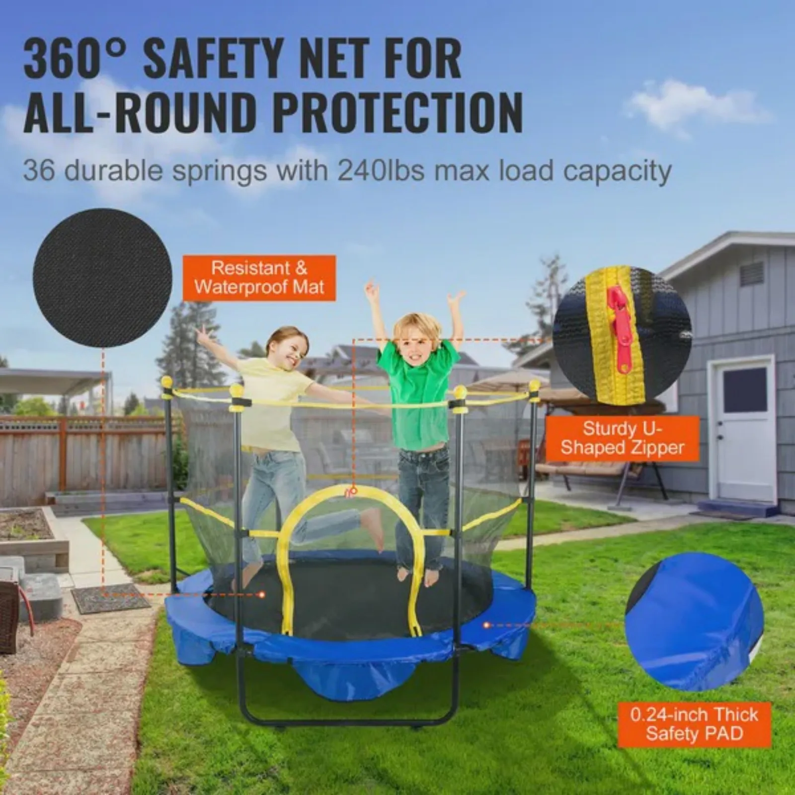 5FT Trampoline for Kids 60" Indoor Outdoor Trampoline with Safety Enclosure Net Basketball Hoop and Ocean Balls Mini Toddler Recreational Trampoline Birthday Gifts for 3+ Years Kids
5FT Trampoline for Kids 60" Indoor Outdoor Trampoline with Safety Enclosure Net Basketball Hoop and Ocean Balls Mini Toddler Recreational Trampoline Birthday Gifts for 3+ Years Kids