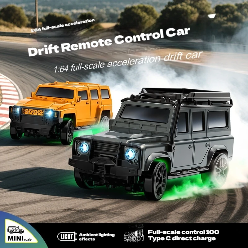Радиоуправляемый автомобиль 1:64, полная пропорция, полноприводный дрифт-автомобиль, настольный мини-внедорожник с регулируемым освещением и пультом дистанционного управления 
Радиоуправляемый автомобиль 1:64, полная пропорция, полноприводный дрифт-автомобиль, настольный мини-внедорожник с регулируемым освещением и пультом дистанционного управления