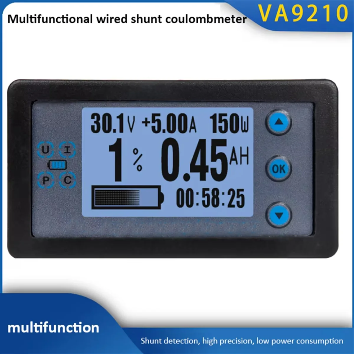 ABNJ DC 8-120V Digital Energy Meter Multifunctional Coulombometer Ammeter Voltmeter Wattmeter Battery Tester with Shunt 300A
ABNJ DC 8-120V Digital Energy Meter Multifunctional Coulombometer Ammeter Voltmeter Wattmeter Battery Tester with Shunt 300A