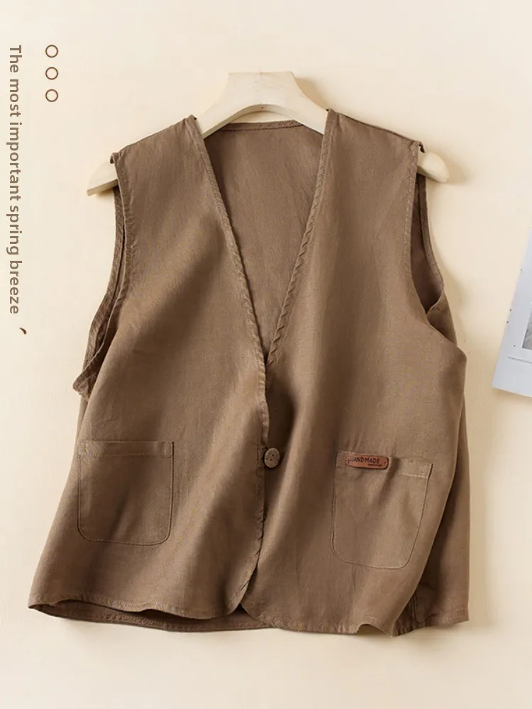 Retro Artistic Women's Cotton Linen Vest Summer Thin Outerwear Layered V-ne Buttoned ket Pure Color Versatile Outerwear
Retro Artistic Women's Cotton Linen Vest Summer Thin Outerwear Layered V-ne Buttoned ket Pure Color Versatile Outerwear