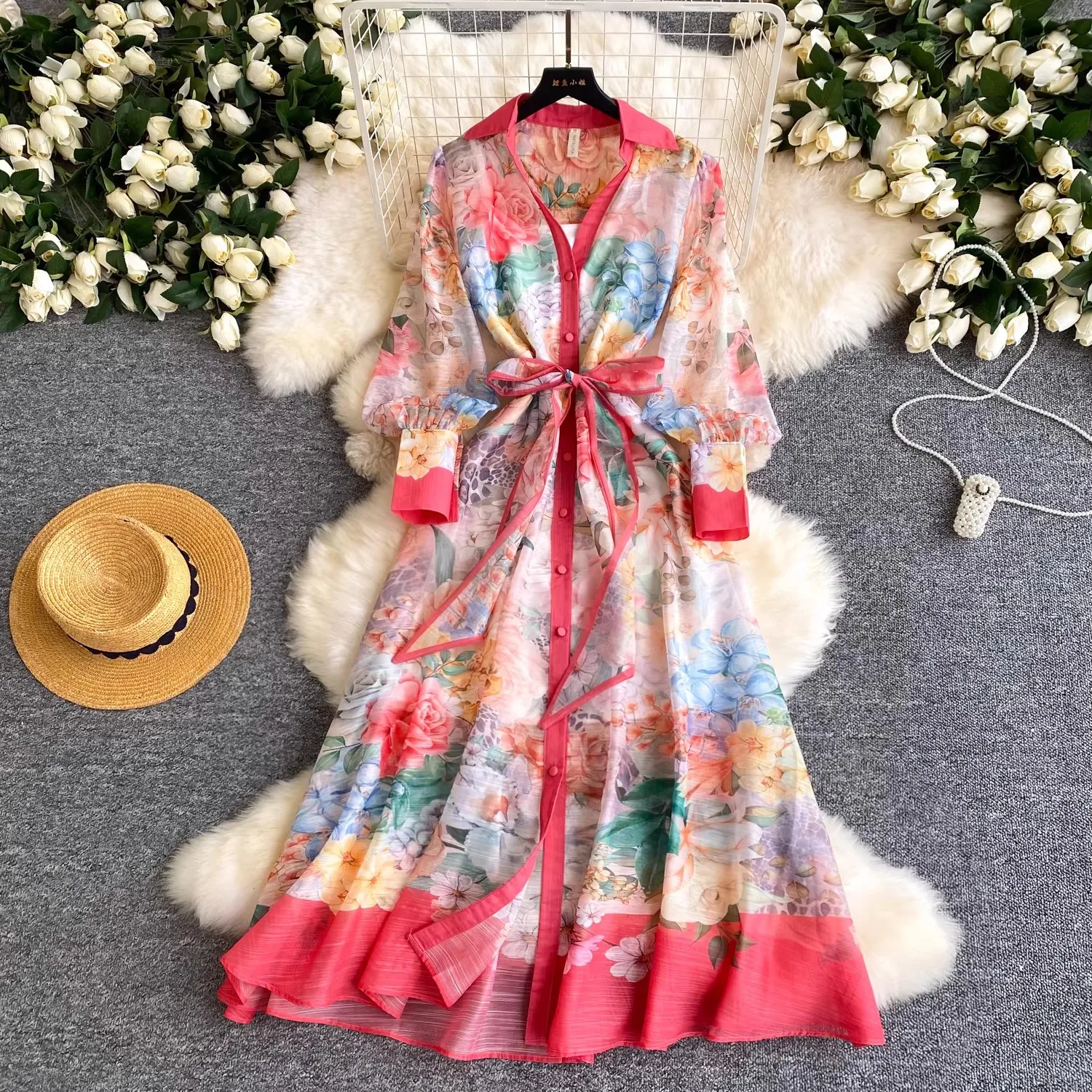 New Spring Holiday Beach Dress For Women's V-Neck Long Sleeve Romantic Flower Printing Belt Lace Up Maxi Robe Vestidos
New Spring Holiday Beach Dress For Women's V-Neck Long Sleeve Romantic Flower Printing Belt Lace Up Maxi Robe Vestidos