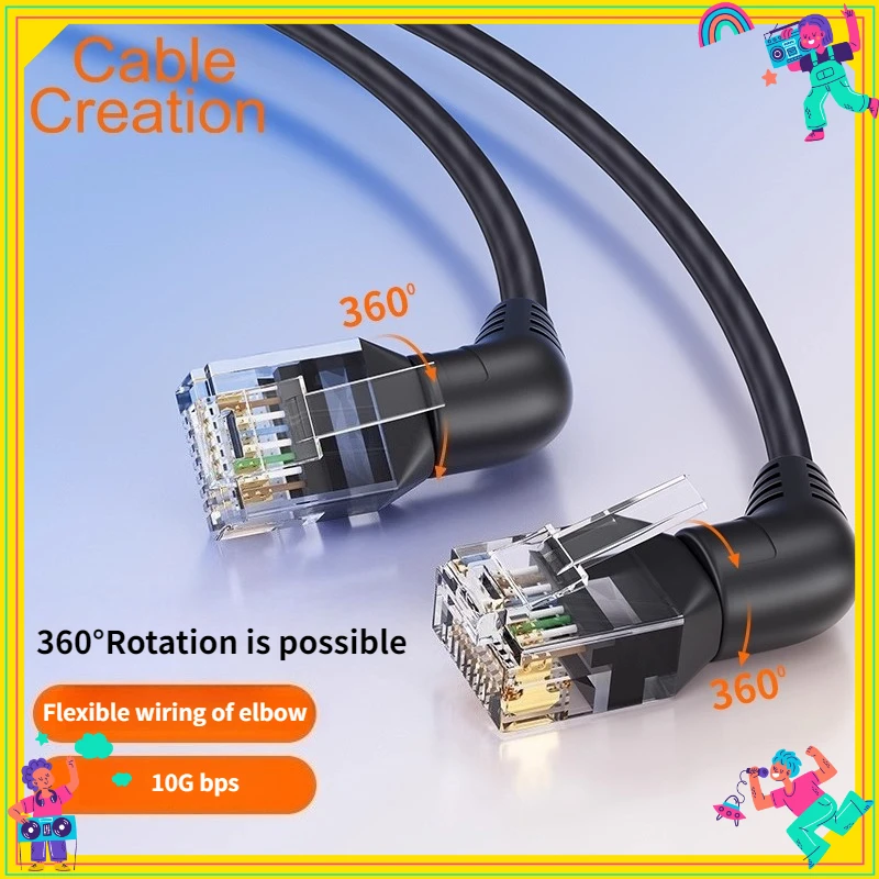 Swivel Bend Cat6a/Cat6/Cat6 Network Cable 10G X 104M Finished Jumper Fine 360° Right Angle RJ45 Connector High-Speed Data Transf
Swivel Bend Cat6a/Cat6/Cat6 Network Cable 10G X 104M Finished Jumper Fine 360° Right Angle RJ45 Connector High-Speed Data Transf