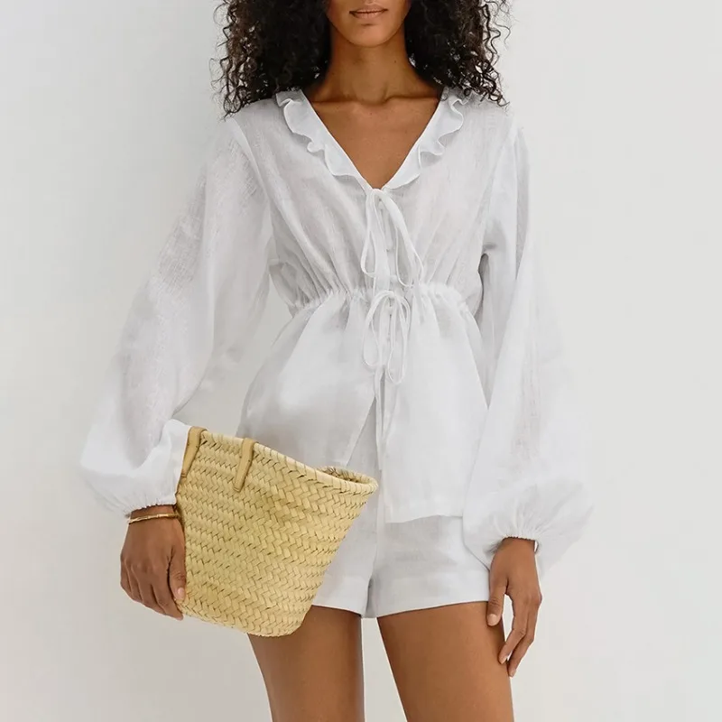 Vacation Casual Cotton Linen Short Pants Outfits for Women Clothes 2024 Summer Women's Fashion Lantern Sleeve Shirt & Shorts Set
Vacation Casual Cotton Linen Short Pants Outfits for Women Clothes 2024 Summer Women's Fashion Lantern Sleeve Shirt & Shorts Set