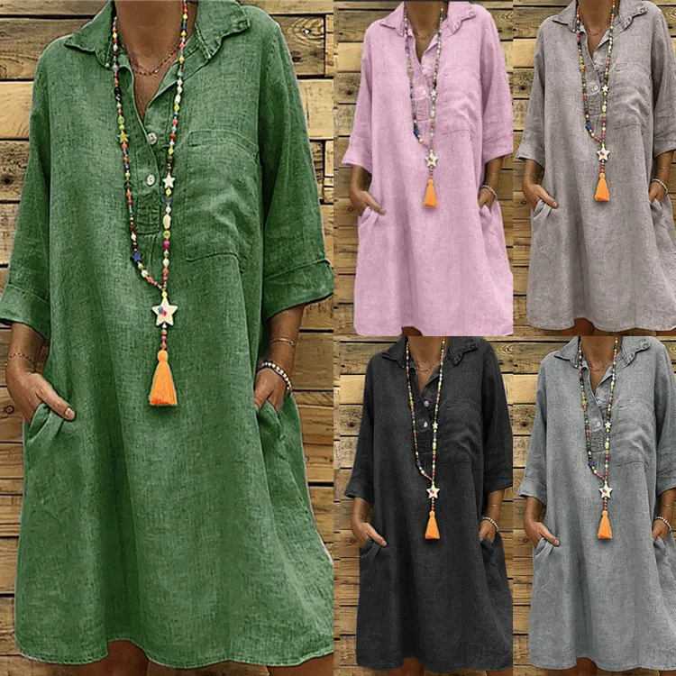 Women's Fashion Summer Spring Three-quarter Sleeve Shirt Collar Dress Casual Simple Clothes Female & Lady
Women's Fashion Summer Spring Three-quarter Sleeve Shirt Collar Dress Casual Simple Clothes Female & Lady